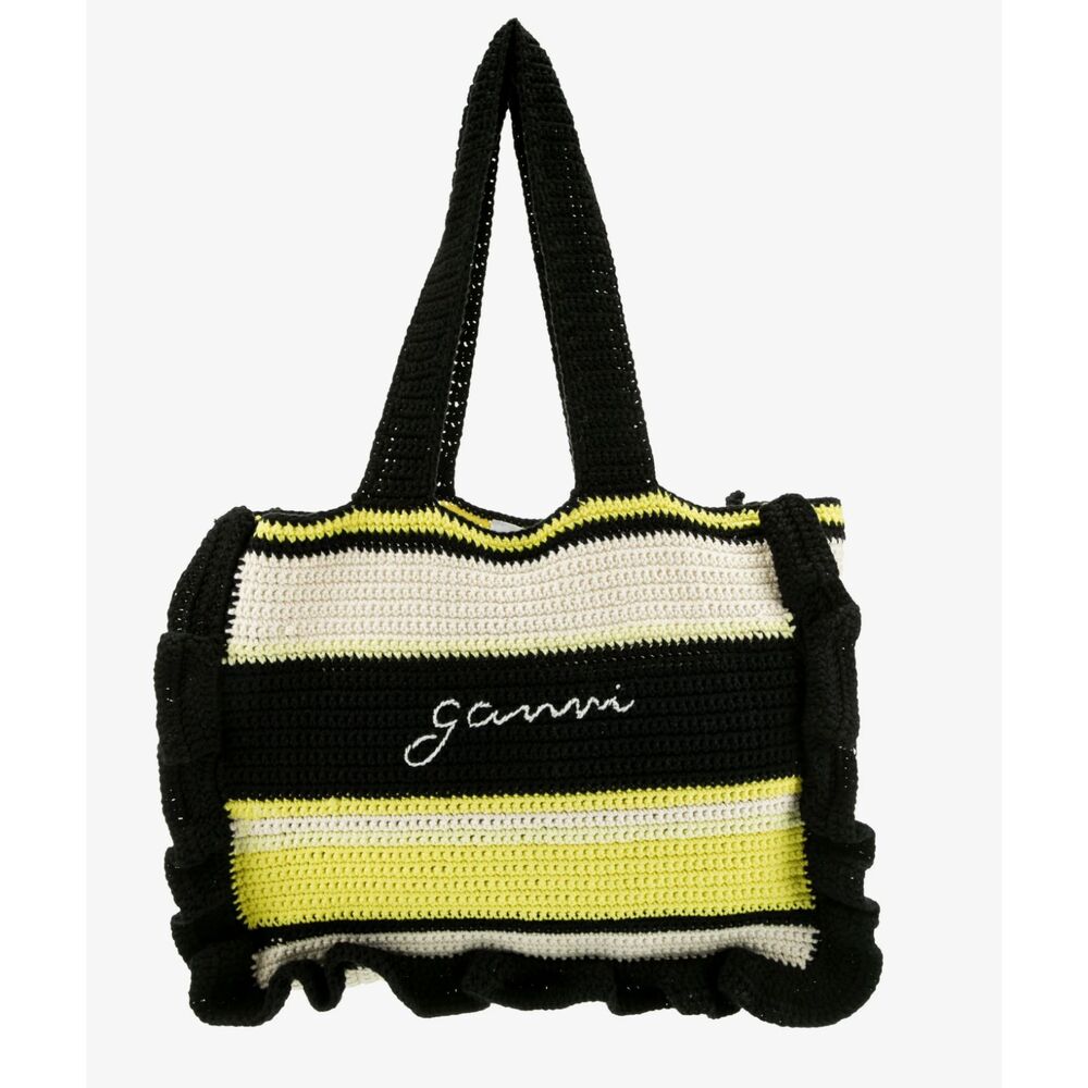 GANNI Ruffled Striped Knit Tote